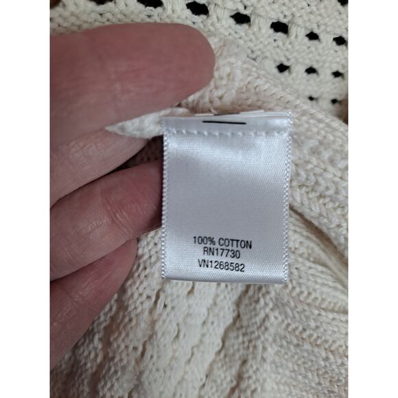 Converse One Star Women's White Cotton Open-Knit Open Front Cardigan Size L - Picture 7 of 8